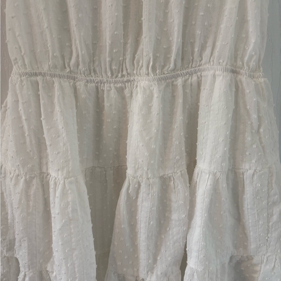 White Eyelet Tiered Mini Dress Cottagecore Boho Button Front M - Picture 6 of 7